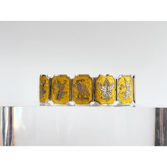 Guillioche Yellow Siam Sterling Silver Paneled Thai 1930's 925 Vintage Bracelet - Picture 11 of 16